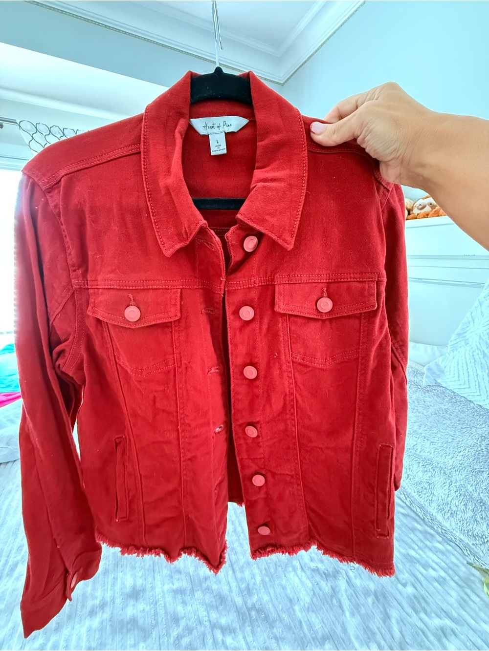 Women's Dark Red Denim Jacket by Heart of Pine